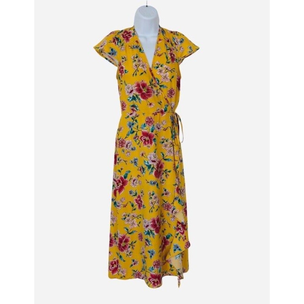 Xhilaration Yellow Floral Print Boho Style Maxi Dress Women Small